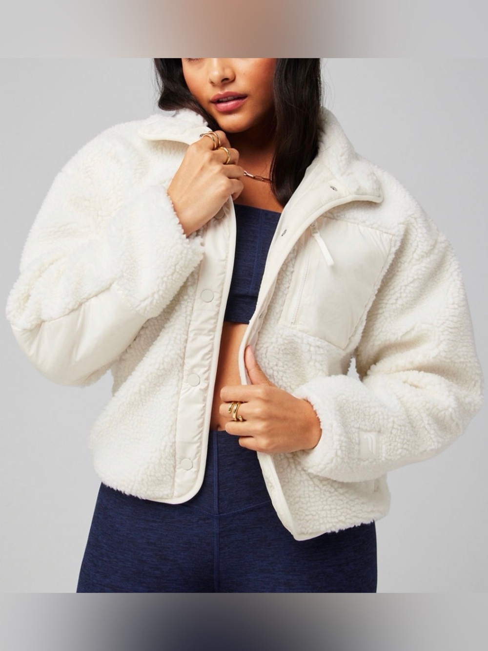 NWT Fabletics Tahoe Teddy Cream Sherpa Snap-Front Jacket
